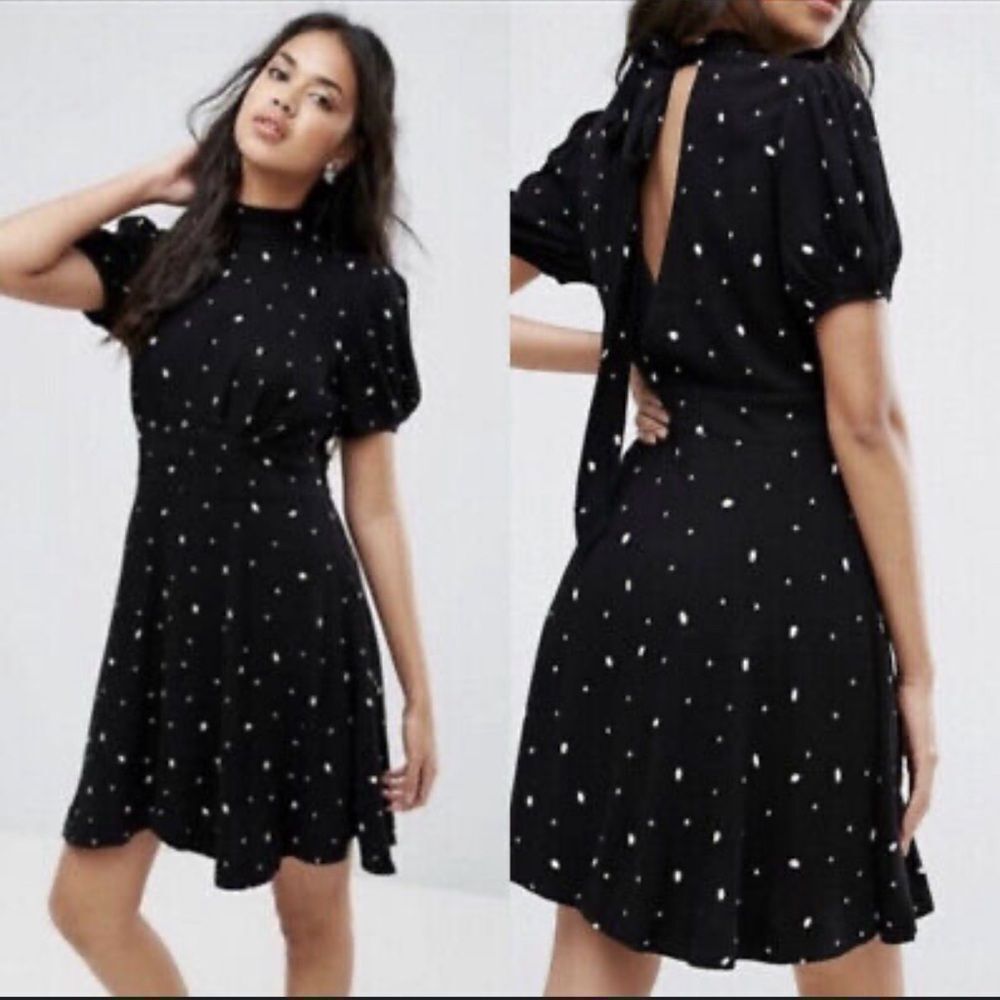 Free People Abbie Dress in Black Combo Spackle Womens‎ Size 6 Mini Mock Neck
